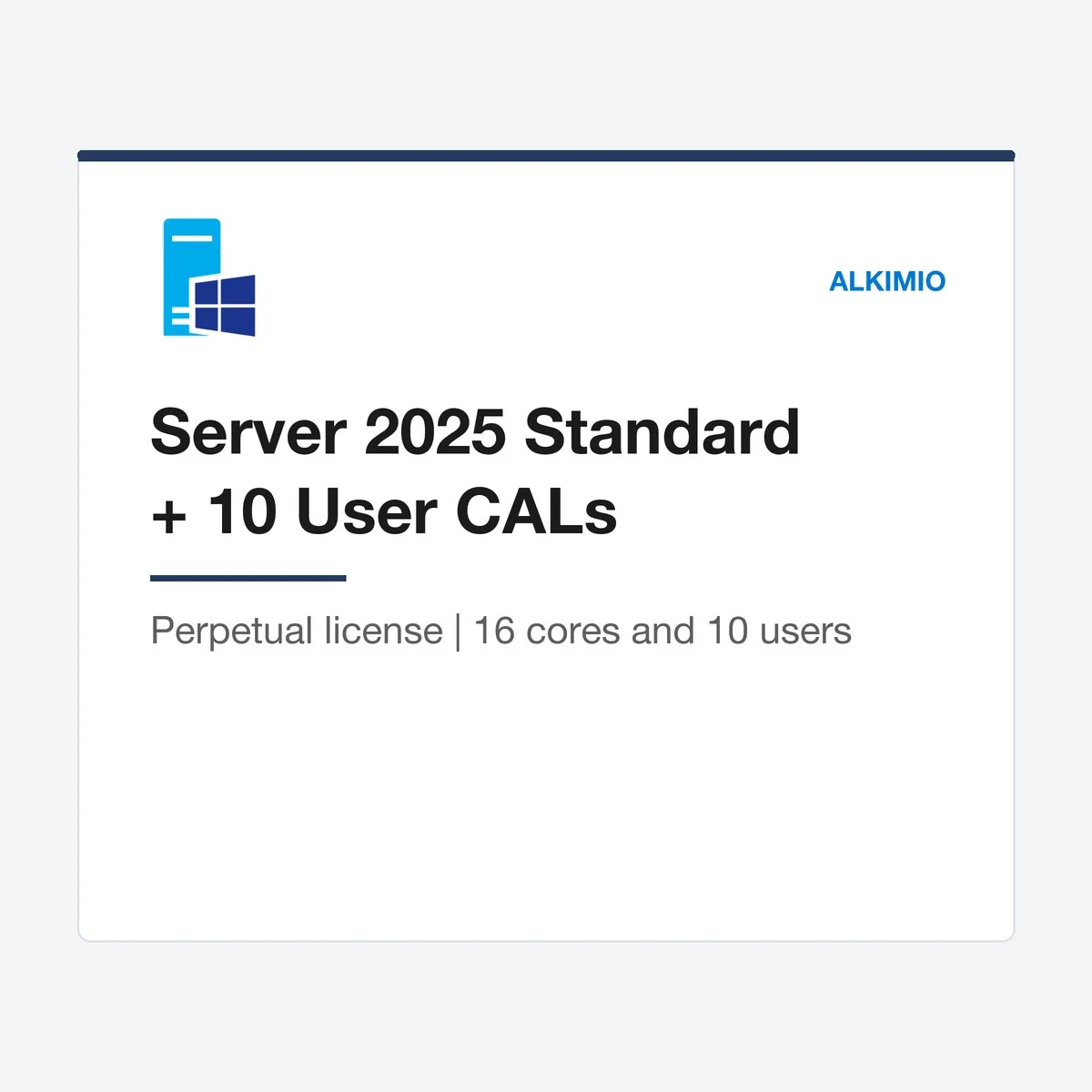 Windows Server 2025 Standard 16-Core + 10 User CALs license from Alkimio